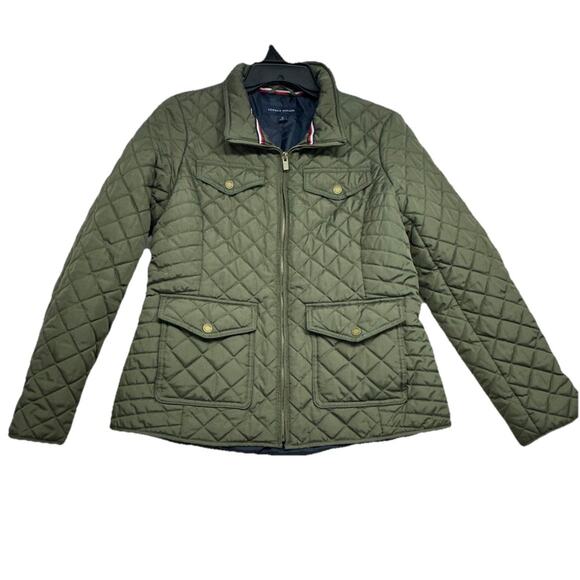 Tommy Hilfiger Womens M Quilted Jacket Zip Up Long Sleeve Olive Thyme Green - Picture 1 of 11